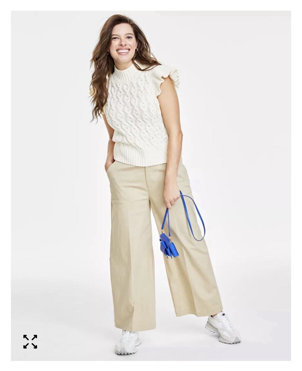 NEW On 34th Wide Leg Trouser Pants Coastal Boho Minimalist Luxury Old Money Sz L